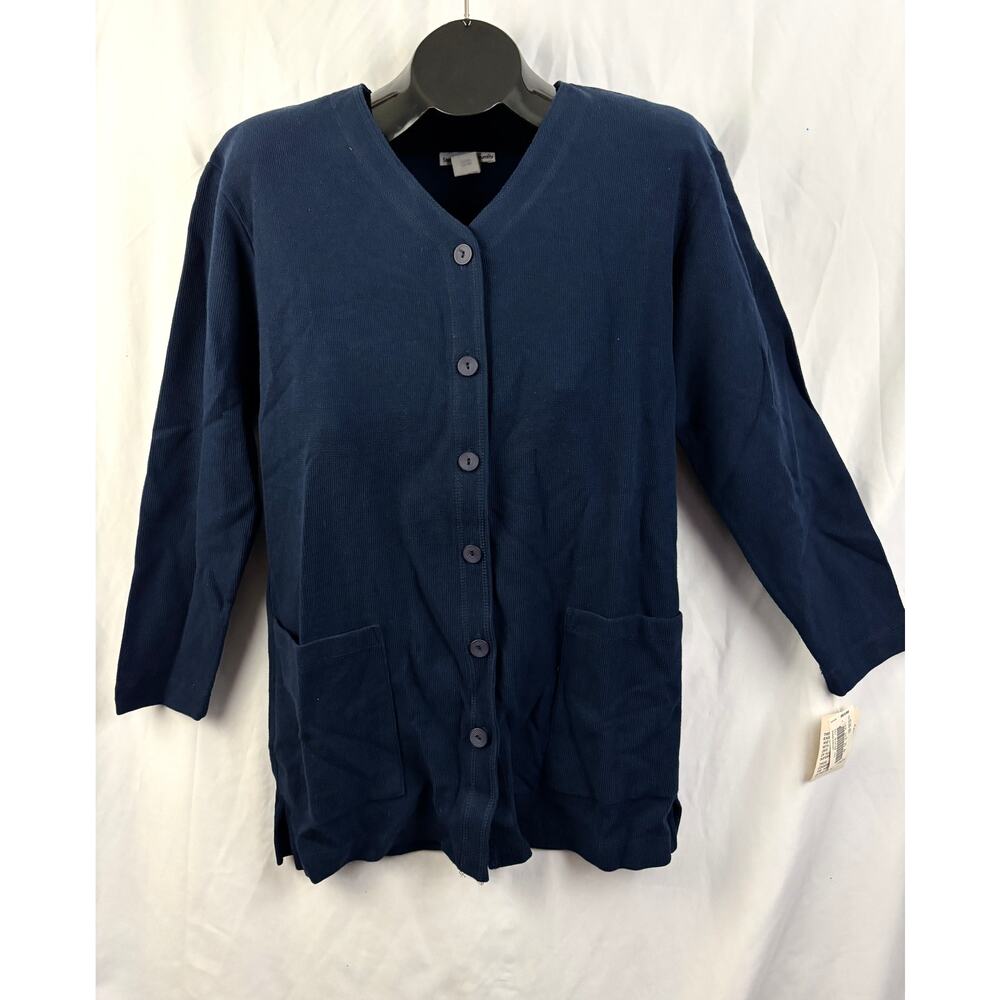 Vintage 90s Steven Ross Naturally Navy Blue Button‎ Front Cardigan Small NWT